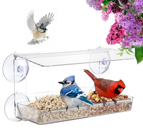 MrCrafts Groß Vogelfutterspender für Fenster 26 x 14 x 5 cm, Transparente Vogelhaus Fensterscheibe für Wildvögel, Einzigartige Geschenke, Window Bird Feeder, Bird House