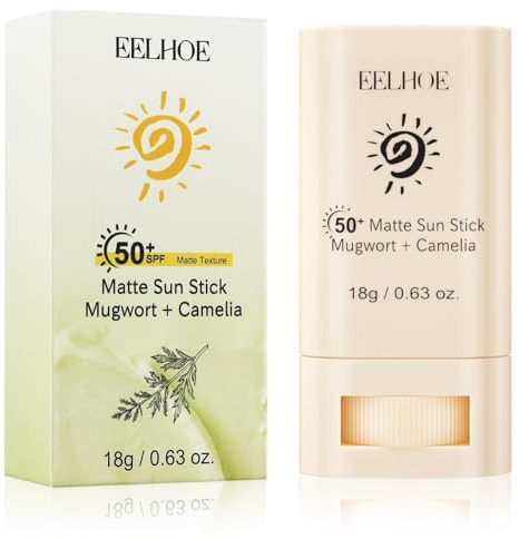 Bâton de protection solaire pour le visage SPF 50, crème solaire coréenne | Mugwort + Camelia, mat, non gras, imperméable, crème de soin naturelle pour tatouage, quotidien et postérieur