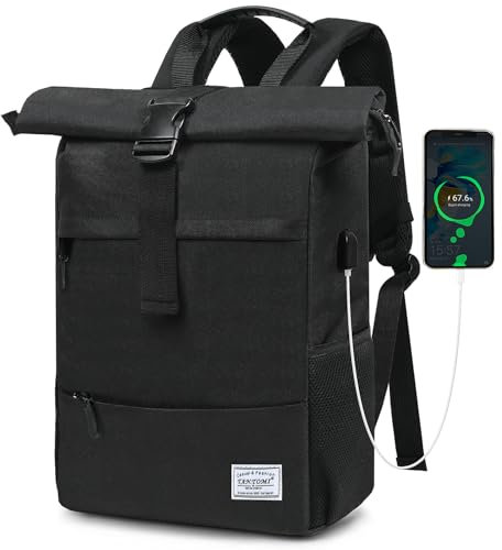 TANTOMI Rucksack Damen Groß, Laptop Rucksack Herren, Unisex Tagesrucksäcke Rolltop Rucksack Wasserdicht, Reiserucksack Lässiger Backpack Schule Freizeit Uni Arbeit Wandern