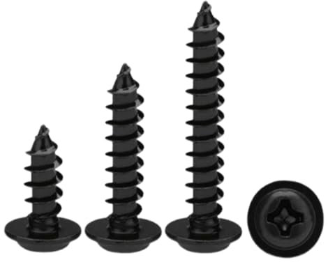 ORTAVA Self Tapping Screws M4 x 20 mm, Pack of 100 Self-Tapping Screws Flat Head with Washer Phillips Flat Head Screws Wood Screws for Wood, Furniture, Plastic, Wall, Metal (Black)