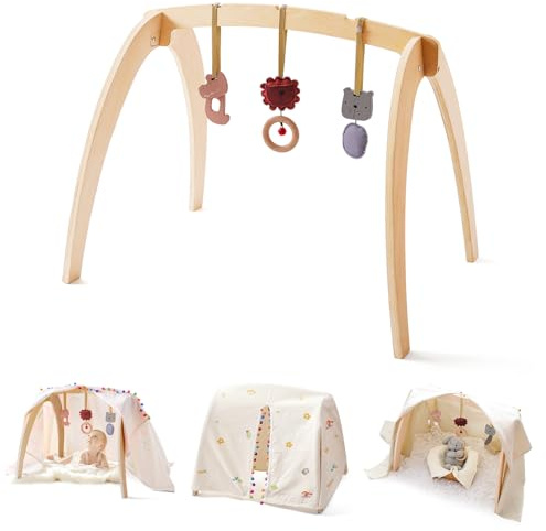 Promise Babe Spielbogen Baby Holz für Babies Spieldecke Mit Bogen Play Mat for Babies Spielbogen Babies Holz Gym Animal Pendant Tent Set