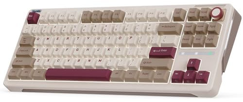 iLovBee B87 Teclado Mecánico Inalámbrico 75%, Gasket RGB Teclado Gaming QMK/Via Bluetooth/2.4G/USB-C Perilla de Volumen US Layout Teclas PBT, Interruptor Aster Lineal Hot Swap, Rojo Vintage