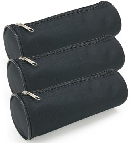 Waytex Set mit 3 runden Federmäppchen, Schulbedarf, Länge 21 cm, Durchmesser 7,5 cm, einfarbig, Schwarz