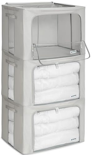 4CONVY Sac de Rangement Vêtements avec Fermeture Éclair - [2024 MATÉRIAU AMÉLIORÉ] Housse de Rangement pour Couette, Draps - Stable – Boîtes de Rangement Vêtements Empilables - 3x100L