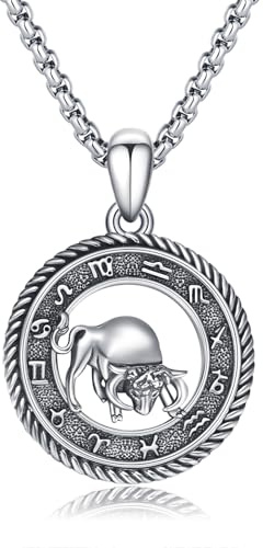 PARYFO Collier taureau en argent sterling 925 avec pendentif signe du zodiaque Taureau Astrologie Horoscope Pendentif Bijoux Anniversaire Noël Cadeaux pour hommes femmes Unisexe