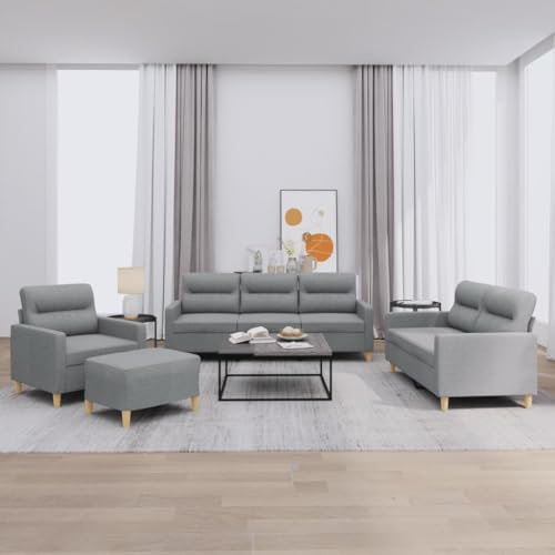 Homgoday 4-TLG. Sofagarnitur mit Kissen Loungesofa Wohnzimmersofa Sofa Couch Couchgarnitur Moderner Doppelsofa Gästesofa Sitzmöbel für Wohnzimmer Büro Hellgrau Stoff
