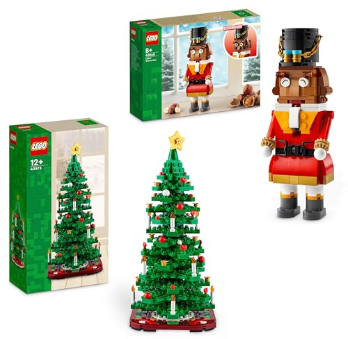 LEGO Albero di Natale + Schiaccianoci Set di giocattoli da costruzione festivi, riempitivo per calze o decorazioni natalizie, attività di artigianato familiare, idea regalo 40573 + 40640