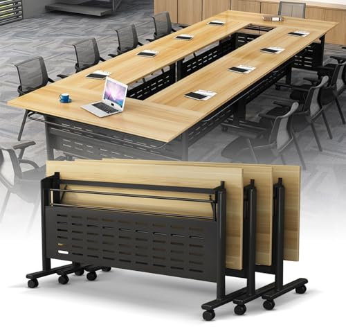 CGHAZLJ Klappbarer Konferenztisch mit feststellbaren Rollen. Mobiler, Faltbarer Besprechungstisch für Büro, Zuhause, Klassenzimmer. Robust und tragbar. Bietet Platz für 2 bis 10 Personen.