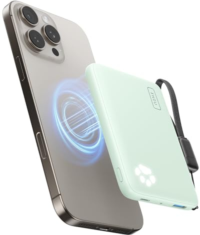 INIU 30W Magnétique Batterie Externe, Qi2 Certified Sans Fil 10000mAh Charge Rapide Power Bank, Mini Batterie Portable pour iPhone 16/15/14/13/12/Pro/Max, Travel Essentials Pour Hommes et Femmes, Vert