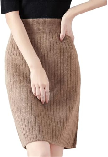 Deepsko Gonna da donna in lana lavorata a maglia, dritta, casual, tinta unita, elasticizzata in vita, gonna al ginocchio, 111, L