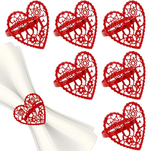 Anelli portatovaglioli rossi per San Valentino, per matrimoni, fermagli, fermagli, 6 pezzi, accessori per biancheria da tavola, anelli per San Valentino, matrimoni, cene, decorazioni per la tavola