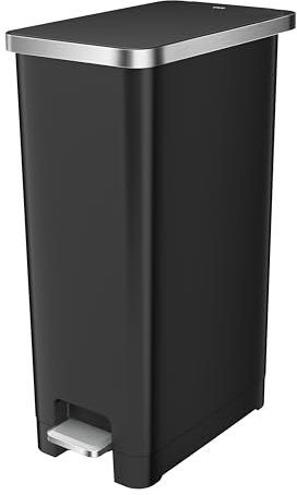 EKO Hana Poubelle de cuisine fine à pédale avec fermeture douce et couvercle qui reste ouvert, économise de l'espace pour la maison ou le bureau, noir