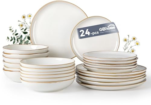 GBHOME Juego de vajilla de cerámica, juego de platos y cuencos de esmalte reactivo hecho a mano, altamente resistente a astillas y grietas, apto para lavavajillas y microondas, servicio para 6, color