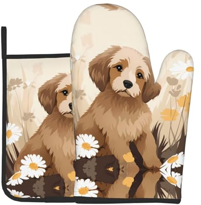 LLKGOT Puppy in the Flowers Pot Holders and Pot Holders Set Pot Holder Lid Opener Pot Holder Pot Holder for Kitchen Microwave Oven