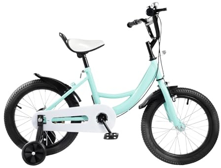 Madelynn Fahrrad 16 Zoll Junge Kombinierte Vorder und Hinterradbremse Kinderfahrrad Gummireifen mit Abnehmbare Stützräde Kettenabdeckung Kinder Fahrrad mit PU-Leder Kissen für 5-8 Jahren (Grün)