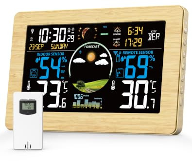 VIFLYKOO Estación Meteorológica Inalámbrica con Sensor Exterior, Estación Meteorológica Digital Multifuncional de Temperatura, Humedad, Presión Atmosférica, Pronóstico del Tiempo, Alarma