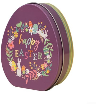 SPORTARC Scatola di latta decorativa a forma di uovo di coniglietto per Pasqua, ideale per dolcetti e piccoli oggetti (D)