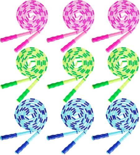 EOGRFW 9 Stück Springseile Für Kinder, Beaded Jump Rope, 2,5 M | Längenverstellbares,Segmentiertes Springseil,Springseile Mit Perlen für Kinder,Männer,Frauen and Erwachsene,Zum Trainieren