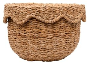 Arthur Cameron - Bangali Handwoven Seagrass Storage Basket with Lid - Versatile Woven Organiser with Removable Scalloped Lid, Perfect as a Decorative Bedroom, Living Room or Kitchen Basket (Small)