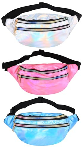 3 Stück Metallic Bauchtaschen Damen - Holografische Gürteltaschen aus Leder | Wasserdicht & Verstellbar, Perfekt für 80er & 90er Jahre Looks, Outdoor Sports & Freizeit!