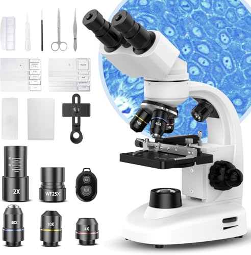 Microscopio binocular compuesto para adultos, profesionales y niños, aumento de 40X-2000X con iluminación LED, escenario mecánico, oculares WF10x y WF25x, compatible con laboratorio, escuela