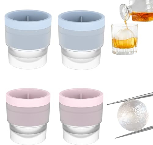 Ice Ball Mould, 4Pcs Ball Ice Cube Moulds Set, Round Ice Sphere Mould for Whisky, Cocktails, Coffee, and Juice, Easy Release Plastic Ice Ball Molds, 7.1 X 6.8 X 5.9 Cm