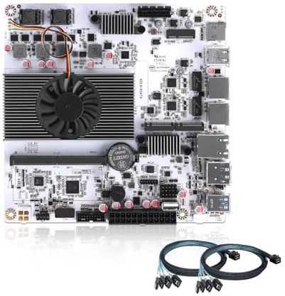 SJRC NAS Motherboard with 10 GbE RJ45, N355(N100 Update) Mini ITX Mainboard Dual Port i226V 2.5Gb, 2xM.2 NVMe NAS Board 8 Bay SATA, Barebone NO RAM NO SSD, USB-C (2xSFF-8643 Cable)