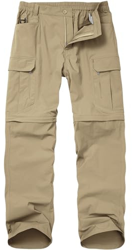Faysfad Walking Hiking Trousers Mens, Safari Zip Off Waterproof Quick Dry Lightweight Breathable Convertible Cargo Work Pants for Outdoor Camping Fishing Travel(227,Khaki,38)