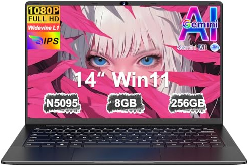 Ordenador Portátil 14 Pulgadas Celeron N5095 Upto 2,9 GHz Portatiles 8GB RAM 256GB SSD TF 1TB LPDDR4 Win11 5G WiFi 1920*1080 FHD mini HDMl Laptop Película Protectora Español - negro Cuerpo Metálico-61