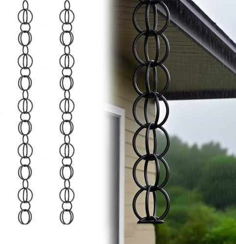eryssgbf Metall-Doppelschlaufe, Regenkette, Dekoration, 244 cm, Regenfallrohr-Fangkette, Dachrinne, Ringregenkette, Regenketten für Haustraufen, Garten, Veranda und Terrasse2.4m(8ft)