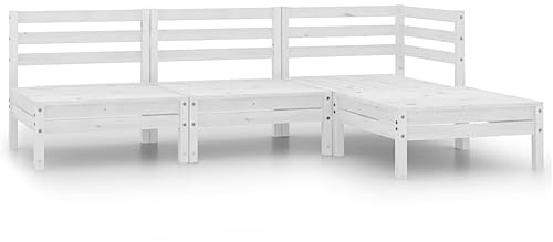 QJBSAVVA Gartenlounge Set 4-TLG Weiß Massives Kiefernholz 63,5 x 63,5 x 62,5 cm Paletten-Design Modular für Balkon Terrasse Garten