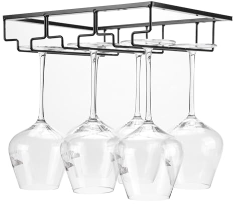 Dkovnck Under Cabinet Wine Glass Holder Rack, Black Metal Stemware Rack, Space-Saving Wine Glass Hanger Rack for Kitchen Bar Cabinet Storage with Screws (3 Rows)