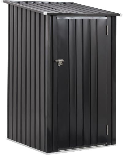 Hot Mom Metal Outdoor Storage Shed, 3 x 3 FT Garden Shed with Single Lockable Door, Dark Gray, Tool Storage for Backyard Patio Garden Lawn