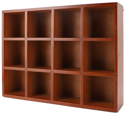 HEEPDD Tassenregal aus Holz, Vintage-Wandmontage mit 12 Fächern, Präsentationsregal für Tassen, Figuren und Sammlerstücke