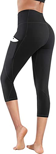 Guhmomh Sport Leggings Damen 3/4 High Waist Yogahose Elastische Yoga Leggins Gym Sporthose Tights Scrunch Butt Pants Shape Jogginghose mit Taschen Blickdicht Capri Fitness Sportkleidung für Frauen