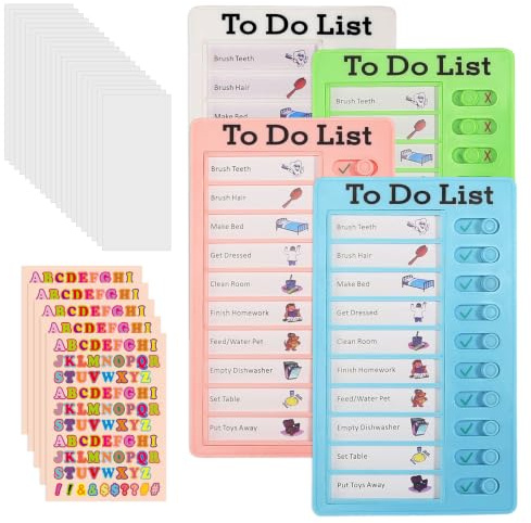 Lot de 4 Tableaux de Tâches pour Enfants, Tableau Routine Enfant Tableau de Contrôle avec 20 Feuilles Vierges et 5 Autocollants, Planificateur de Routine pour Planification D'apprentissage Tâches Mén