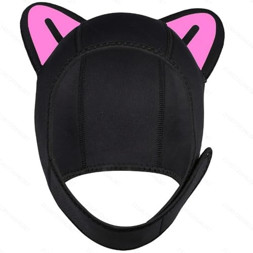 Gorro de Natación, Gorro de Natación Mujer Adulto, Térmico para Agua Fría con Linda Oreja de Gato Neopreno con Correa para la Barbilla Casco de Buceo para Hombres Mujeres Navegación Deportes Acuático