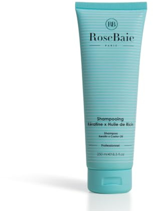ROSEBAIE | Shampoing Cheveux Fins | Pousse et Hydratation | Huile de Ricin et Kératine | Favorise la Pousse | Freine la chute | Sans Sulfates | Formule Légère 250ml