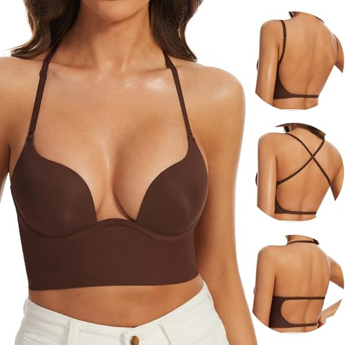 BUBBLEFOX Soutien Gorge Dos Nu-Plongeant Invisible Reggiseno Schiena Bassa | Soutien-Gorge Multi-Portages À Armatures, Rembourrage Léger, Coupe Plongeante Discrète, Idéal Pour Robes Et Tops À Dos Bas