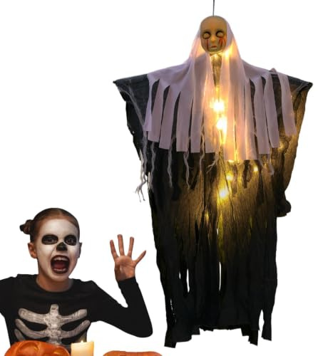 Fantasma Luminoso de Halloween 85 cm Esqueleto de Monja Espeluznante con | Decoración Fantasma Luminoso Para Pared Árbol Ventana Casa Encantada Jardín Porche Patio y