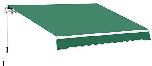 Outsunny 4m x 3(m) Garden Patio Manual Awning Canopy Aluminium Sun Shade Shelter Retractable Green