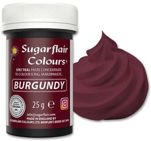 Sugarflair Burgundy Food Colouring Paste 25g | Concentrated Burgundy Food Dye for Fondant, Buttercream, Cake Decorating and More - Vegan, Kosher, Bake-Stable