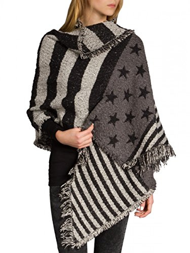 Caspar SC419 Damen XXL Schal, Farbe:schwarz-beige-stars-stripes