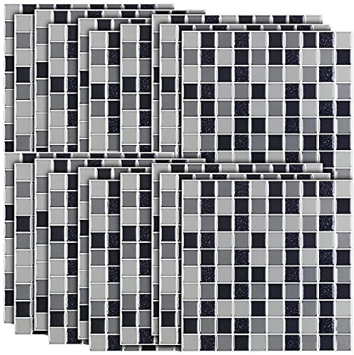 infactory Klebefolie Bad: Selbstklebende 3D-Mosaik-Glitzer-Fliesenaufkleber, 26 x 26cm, 20er-Set (Klebefolie Mosaik Optik, Natursteinoptik-Fliesenaufkleber)
