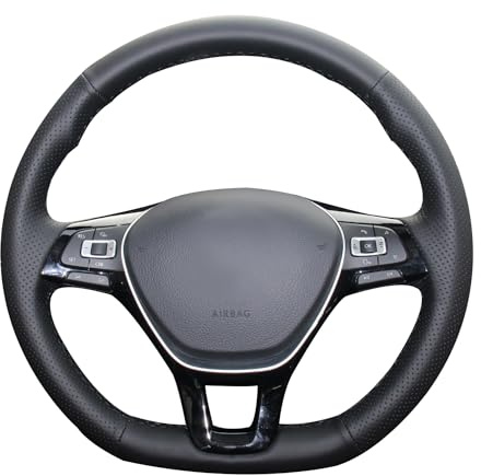 MEWANT Passgenauer Lenkradbezug zum Nähen für Golf 7 Mk7 | Golf 7 Mk7 Schwarz Kunstleder Atmungsaktiv Für Beheizte Lenkräder Langlebig