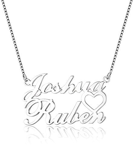 Bo&Pao Individuelle Namenskette Herz 925 Sterling Silber mit Zwei Namen und EIN kleines Herz