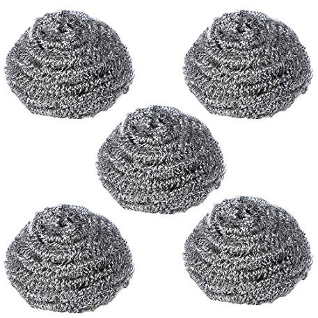 sourcing map Edelstahl Wäscher Küche Geschirr Töpfe Pfannen Draht Topfreiniger Kochgeschirr Reinigung Silber Ton 5 Stück, 76x38mm