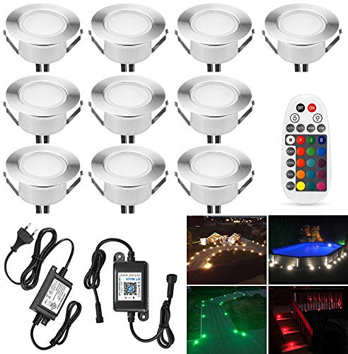 SUBOSI 10er Bluetooth RGBWW Led Bodeneinbaustrahle Aussen 1.5W Ø61mm IP67 Wasserdicht LED Einbaustrahler Terrasse Küche Garten Led Lampe Full Kit