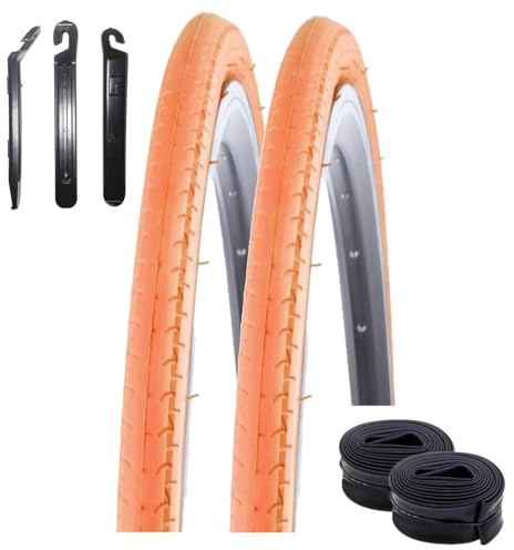 2 x Kenda 28 Kontender K-196 Rennradreifen in Orange 26-622 (28 x 1,10) + 2 passende Schläuche SV inkl. maxxi4you Reifenheber