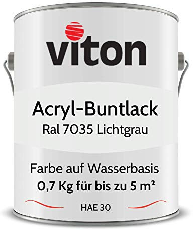 Viton Buntlack 0,7 Kg Grau - Seidenmatt - Wetterfest für Außen und Innen - 3in1 Grundierung & Lack - HAE 30 - Nachhaltige Farbe auf Wasserbasis für Holz, Metall & Stein - RAL 7035 Lichtgrau